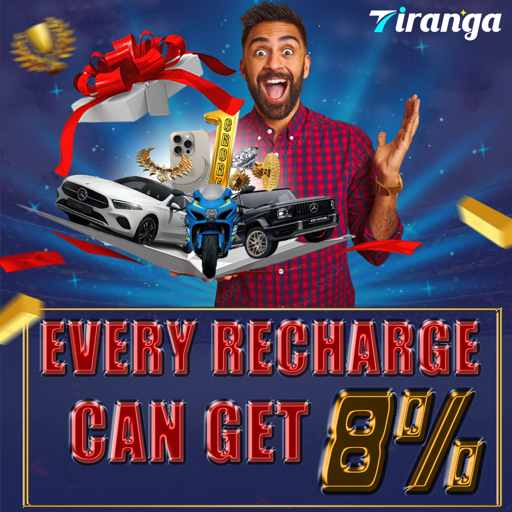 Get 8 percent Bonus per Recharge with Tiranga Games